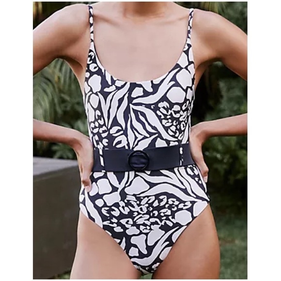 Anthropologie Other - Nwt Anthropologie Julia Belted one piece Swimsuit black cream animal print Small